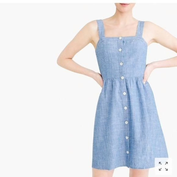 J. Crew Dresses & Skirts - J.Crew Dress 10 Blue Chambray Button-Front Straps Cotton NEW